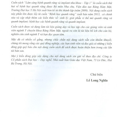 Lâm Sàng Bệnh Quanh Răng Và Implant Nha Khoa - Tập 1 (Sách Dùng Cho Sinh Viên Răng Hàm Mặt)