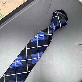 Cà vạt nam mẫu thắt sẵn dây kéo bản nhỏ 6cm mẫu xanh caro ô vuông