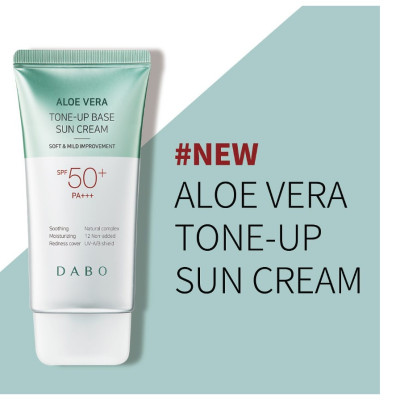 Kem chống nắng Lô Hội dưỡng da, nâng tone DABO Aloe Vera Tone-up Base Sun Cream SPF 50 Pa+++ Hàn Quốc 70ml tặng móc khóa