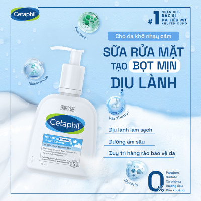Combo Sữa Rửa Mặt Tạo Bọt Cetaphil Hydrating Foaming Cream Cleanser 236ml + Kem dưỡng ẩm CETAPHIL MOISTURISING CREAM 50G