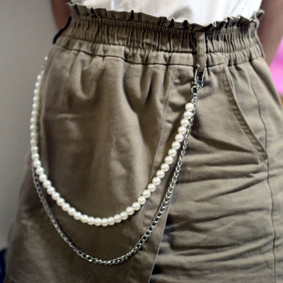 Dây xích đôi ngọc trai đeo quần chain belt body punk