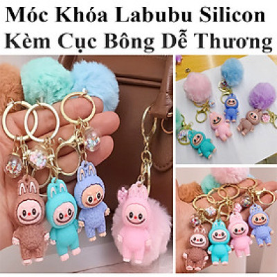 Móc Khóa Labubu Silicon Kèm Cục Bông Dễ Thương