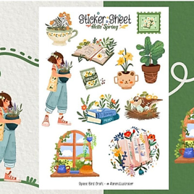 Sticker sheet hello spring - chuyên dán, trang trí sổ nhật kí, sổ tay | Bullet journal sticker