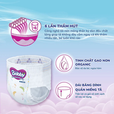 [TẶNG KÈM 4 MIẾNG] Tã quần Bobby Siêu Khô Thoáng - 100% Thoáng Khí Mega Jumbo M112+4