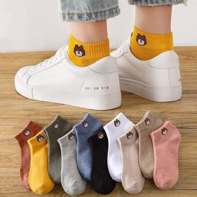 Set 10 đôi tất gấu , hoa cúc nữ ,cổ ngắn nhiều màu dễ thương vải cotton đẹp và bền kèm túi dây rút xinh xắn cute cho phái nữ