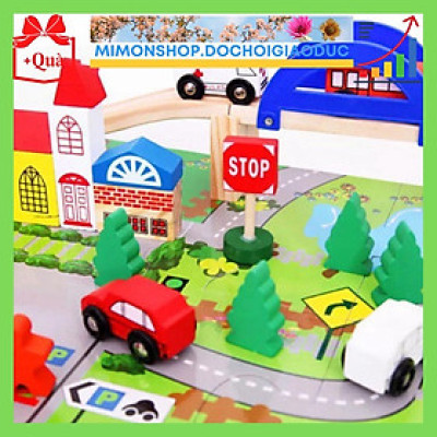 Bộ Lắp Ghép Mô Hình Giao Thông Thành Phố Bằng Gỗ Tặng Tranh Cát Loại Lớn