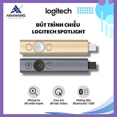 Bút trình chiếu Logitech Spotlight - Không dây 30m, Bluetooth, USB, phóng to để nhấn mạnh - Hàng Chính Hãng
