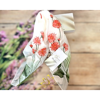 Khăn Lụa Vuông Vẽ Hoa Đồng Tiền SenSilk – Quà Tặng Doanh Nghiệp, Khăn Lụa Cao Cấp