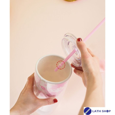 Ly Nhựa 2 Lớp Cherry Blossom Kèm Ống Hút LocknLock Dung Tích 750ML - HAP509 -Màu Trắng và Hồng