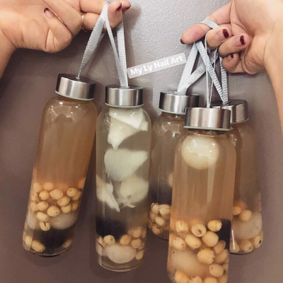 Bình thủy tinh cao cấp, dung tích 500ml nắp bạc có dây xách siêu tiện lợi
