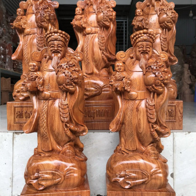 Tượng phật ông thần tài bằng gỗ hương đá liền khối kt cao 60×20×15cm 