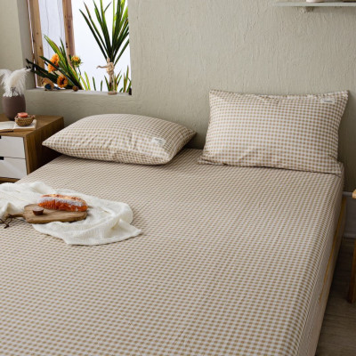 Bộ Ga Gối Cotton Tici Kẻ LIDACO Cao Cấp - Caro Nâu Nhạt