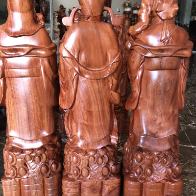 Bộ tượng phật tam đa phúc lộc thọ bằng gỗ hương đá vân veo đẹp kt cao 70×20×17cm