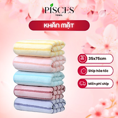 Khăn Mặt PISCES TOWEL 35x75cm Sọc Cotton Mềm Mại, Khăn Spa Yoga Gym Thể Thao Thấm Hút Mồ Hôi