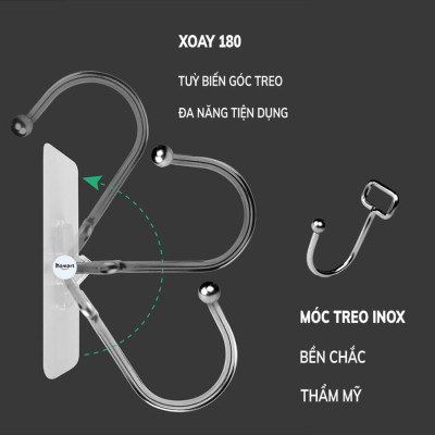 Móc Dán Tường Treo Đồ Nặng INOX 8KG Siêu Dính Chịu Lực Trang Trí Decor Tường