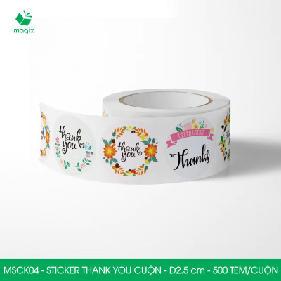 MSCK04 - D2.5 cm - 1 Cuộn 500 sticker thank you tròn, nhãn dán thank you, tem dán cảm ơn