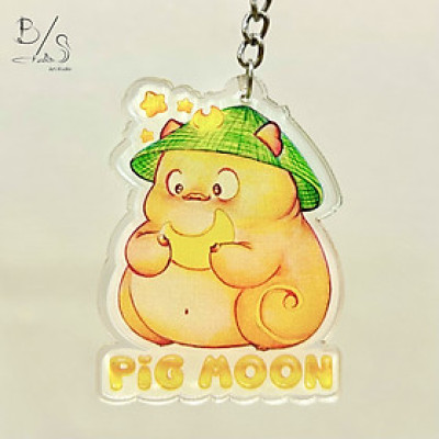 Móc khoá "Pig Moon - Chase Your Dream - Hãy Theo Đuổi Giấc Mơ của Bạn". Mica trong in 2 mặt - Pig Moon Bookstore - Quà tặng lưu niệm - Biểu tượng Việt Nam