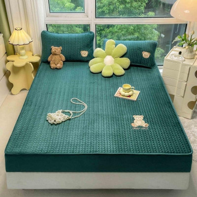 Set ga gối nỉ gấu trần xương cá mềm mịn bọc nệm dưới 30cm