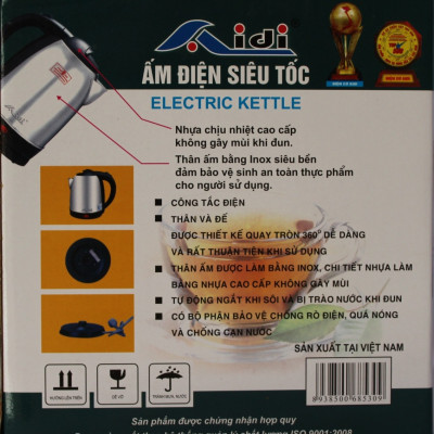 Ấm điện siêu tốc Aidi 304 ST-08 (1.5 lít) - Màu Ngẫu Nhiên - Hàng Chính Hãng