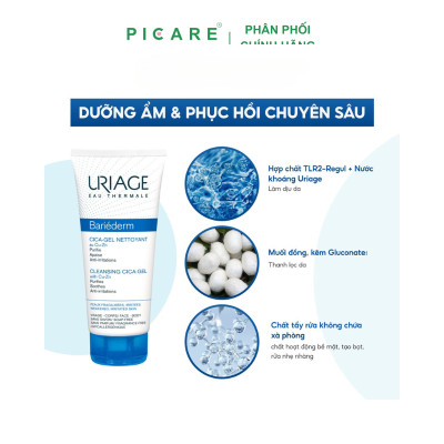 Gel làm sạch dành cho da kích ứng Uriage Bariederm Cica Gel Nettoyant 200ml