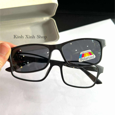 Gọng Kính Cận, Kính Râm Cận 2in1 2 Lớp Dáng Vuông Nhỏ Unisex 