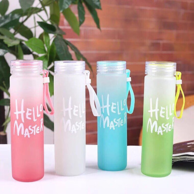 Bình Nước Thủy Tinh In Chữ Hello Master 400ML Có Dây Xách - Bình Nước Thủy Tinh Hello Master (Màu Ngẫu Nhiên)