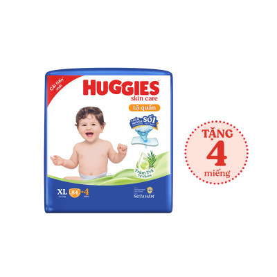 Tã/bỉm quần Huggies Skin Care Mega Jumbo XL84+4 miếng với tràm trà dịu da