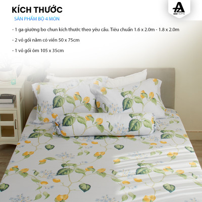 Bộ Ga Giường 4 Món Yellow Lemon Mềm Mại, 100% Tencel Cao Cấp A2Z Home
