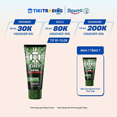 Sữa rửa mặt cho nam Oxy sạch sâu giảm mụn kiểm soát nhờn dạng kem Oxy Total Anti Acne 100g