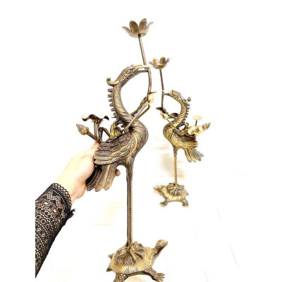 ĐÔI HẠC ĐỒNG CAO 52 CM NẶNG 4.4 KG MÀU 2 NAI CHẤT LIỆU BẰNG ĐỒNG