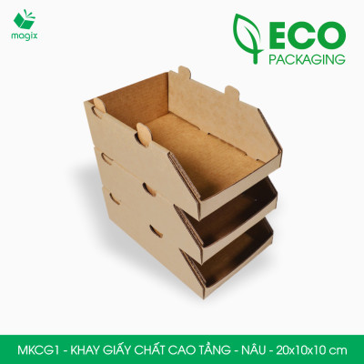 MKCG1 - 20x10x10 cm - 50 Khay giấy chất cao tầng bằng giấy carton siêu cứng, kệ giấy đựng đồ văn phòng, khay đựng dụng cụ, khay linh kiện, kệ phân loại dụng cụ