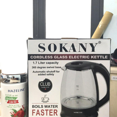 Ấm siêu tốc thủy tinh chịu nhiệt cao cấp 1,7 lít Sokany 322- 1850W  -  Hàng chính hãng