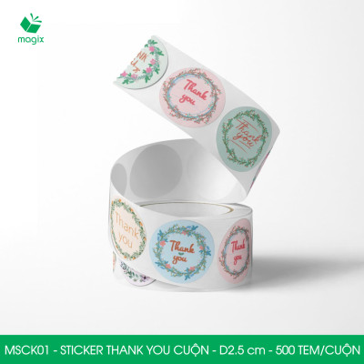 MSCK01 - D2.5 cm - 1 Cuộn 500 sticker thank you tròn, nhãn dán thank you, tem dán cảm ơn