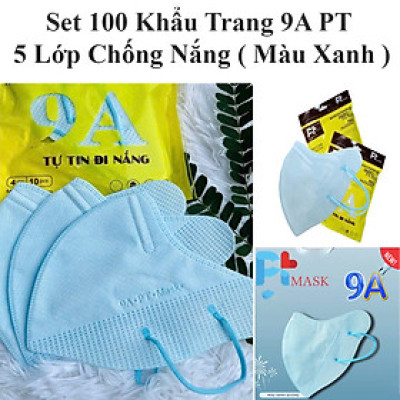Set 100 Khẩu Trang 9A Pt 5 Lớp Chống Nắng, Ngăn Bụi Mịn Hiệu Quả ( Màu Xanh )