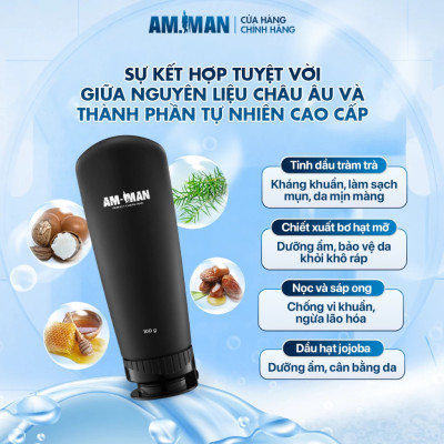 Sữa rửa mặt nam AM-MAN AM AGERASIA 100ml dạng gel ngăn ngừa mụn, dưỡng ẩm, làm sạch da, sáng da