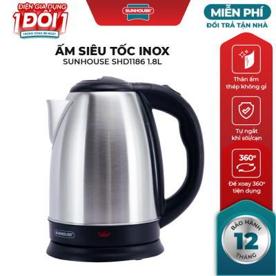 Ấm Siêu Tốc Inox Sunhouse SHD1186 - 1.8L - Hàng chính hãng