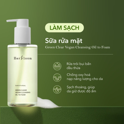Sữa Rửa Mặt Herbloom Kiêm Tẩy Trang Green Clear Vegan Cleansing Oil to Foam (2in1) 200ML