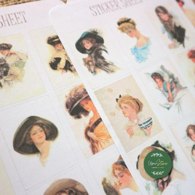 sticker sheet vintage women - sticker dán, trang trí sổ nhật kí, sổ tay - uni030