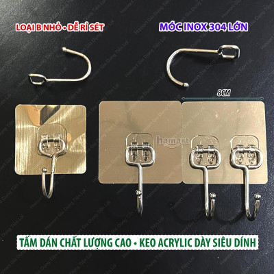 Móc Dán Tường Treo Đồ Nặng INOX 8KG Siêu Dính Chịu Lực Trang Trí Decor Tường