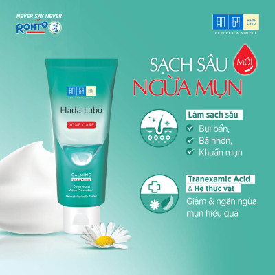 Sữa rửa mặt Hada Labo cho da dầu mụn, da nhạy cảm Hada Labo Acne Care Calming Cleanser 80g