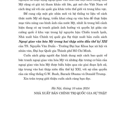 Ngoại giao văn hóa Mỹ trong hai thập niên đầu thế kỷ XXI (bản in 2024)