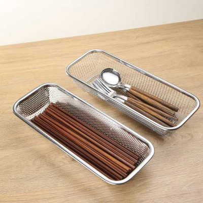 Rổ Inox Chữ Nhật Đựng Muỗng Đũa Ráo Nước Không Rỉ Sang Trọng Hạn Chế Diện Tích Gọn Gàng Tiện Lợi