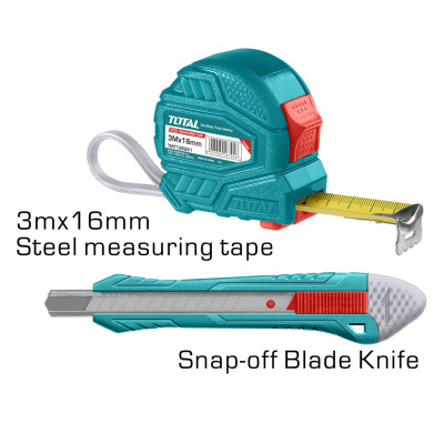 Bộ dụng cụ 6 món gồm búa, thước, dao, kềm, tua vít có hộp đựng TOTAL THKTHP90066 - Đa năng, 6in1, làm từ thép chuyên đụng CR-V