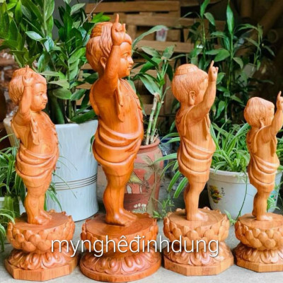 Tượng phật đản sinh bằng gỗ hương đá kt cao 50×17×17cm 