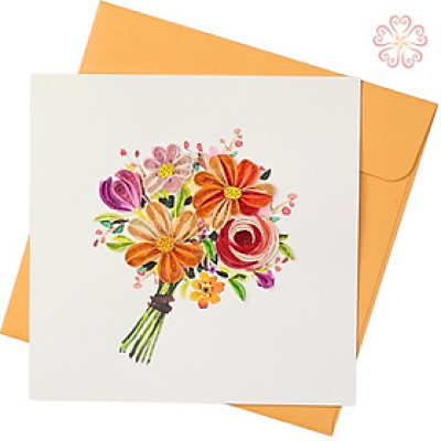 Thiệp Giấy Xoắn Nghệ Thuật - Bó hoa sắc màu - size 15x15cm