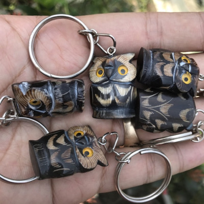 Combo 3 Móc treo chìa khóa cú mèo bằng Sừng trâu (OTH017) TỈA TÁCH RẤT ĐẸP 