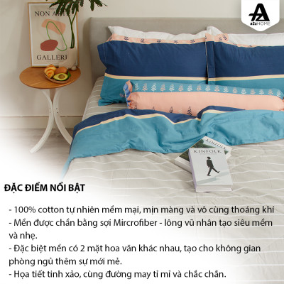 Bộ Ga Giường Mền Chần Bông 5 Món Tree Stripes Mềm Mại 100% Cotton Tự Nhiên A2Z Home