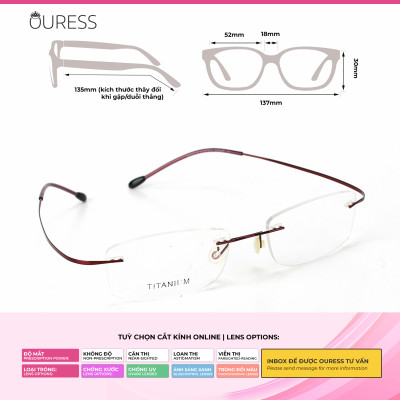 Gọng kính khoan ốc b667 hợp kim thời trang nam nữ siêu nhẹ sieu bền OURESS