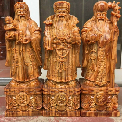 Bộ tượng phật tam đa phúc lộc thọ bằng gỗ huyết long kt cao 40×13×11cm