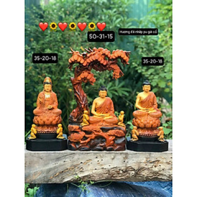 Combo 3 ông tượng phật nhất tâm niệm phật  bằng gỗ hương đá tô làm mầu giả cổ 